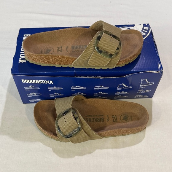 Birkenstock Madrid Big Buckle Canvas Faded Khaki Birko Flor Narrow Asst Sizes Km - Picture 1 of 4